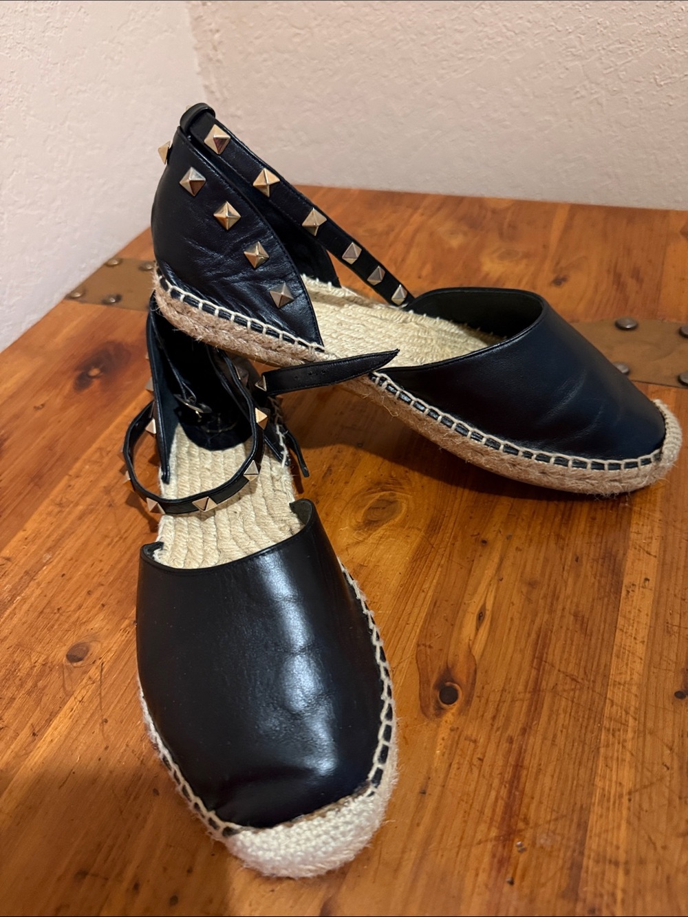 Ash Black Leather Studded Espadrille Sandals